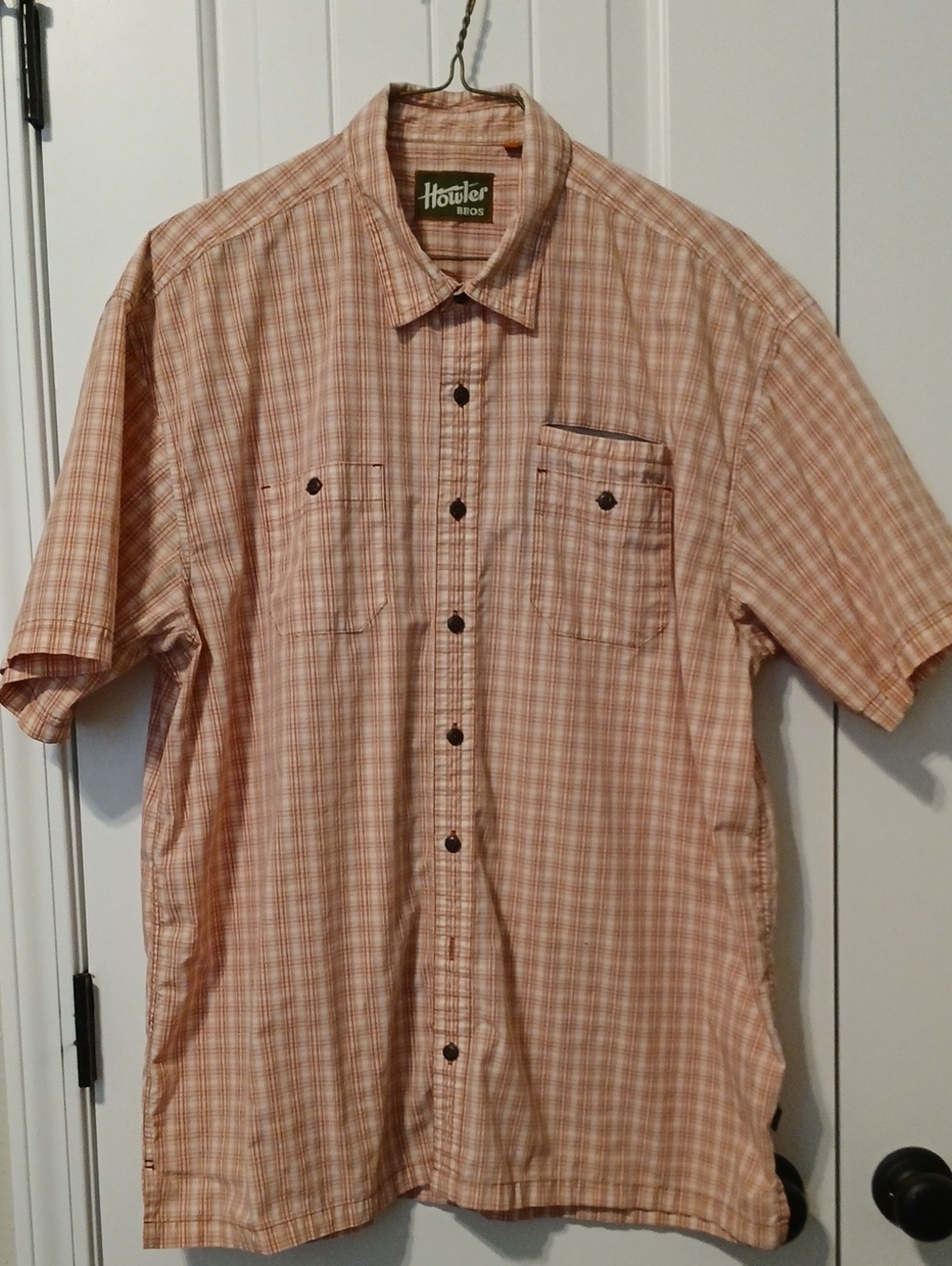 Howler Brothers Plaid Short Sleeve Shirt Orange & White XXL